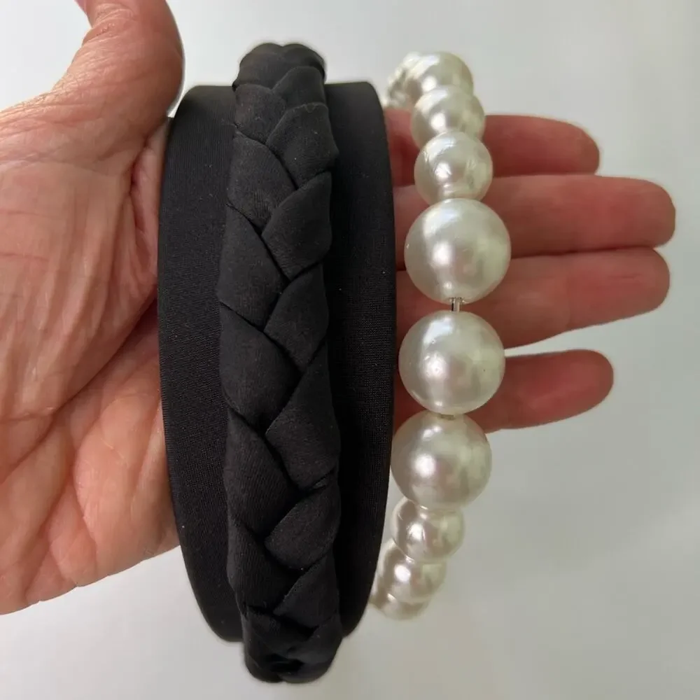 HEADBAND BUNDLE BLACK BRAIDED AND PEARL ONE SIZE